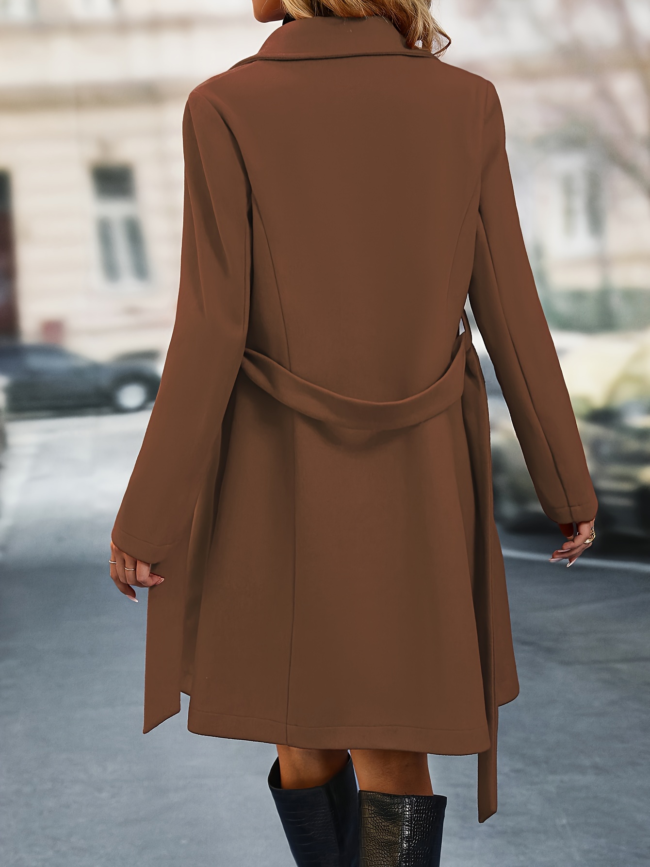 双排扣风衣 优雅翻领 长袖外套 女士服装 细节图 15