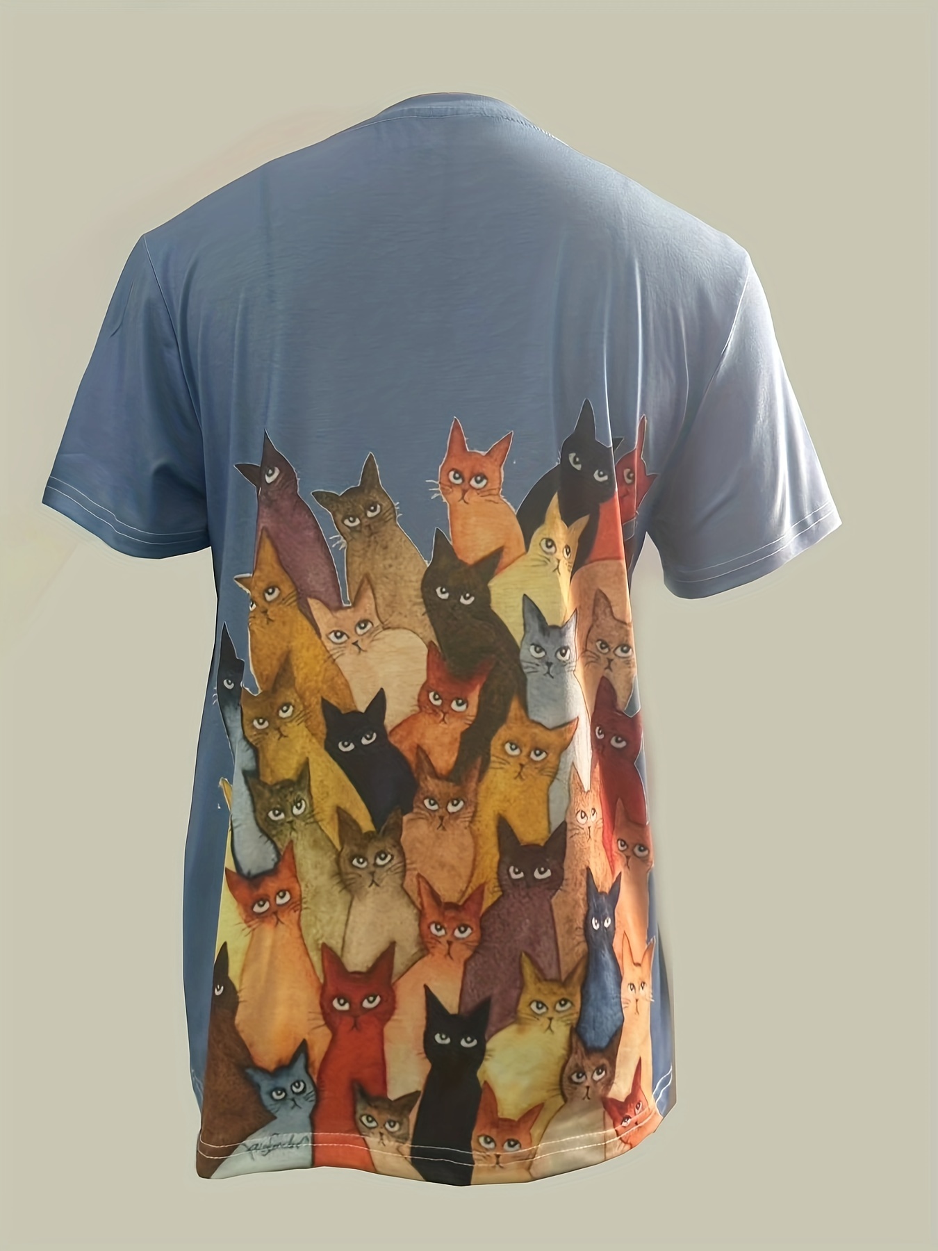 猫图案圆领T恤，春季夏季女士休闲短袖T恤细节图 1
